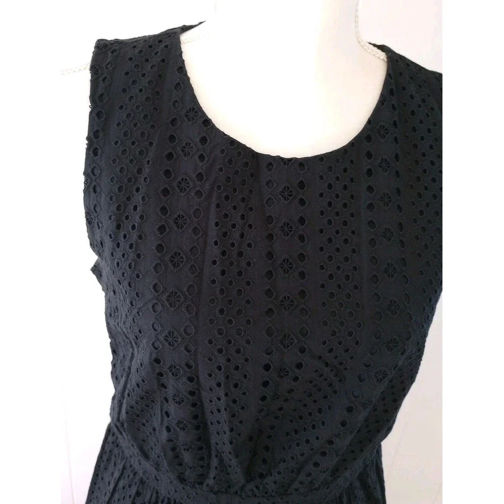J.Crew Black Eyelet Dress Womens Size 6 Sleeveless Midi Classic Holiday Goth